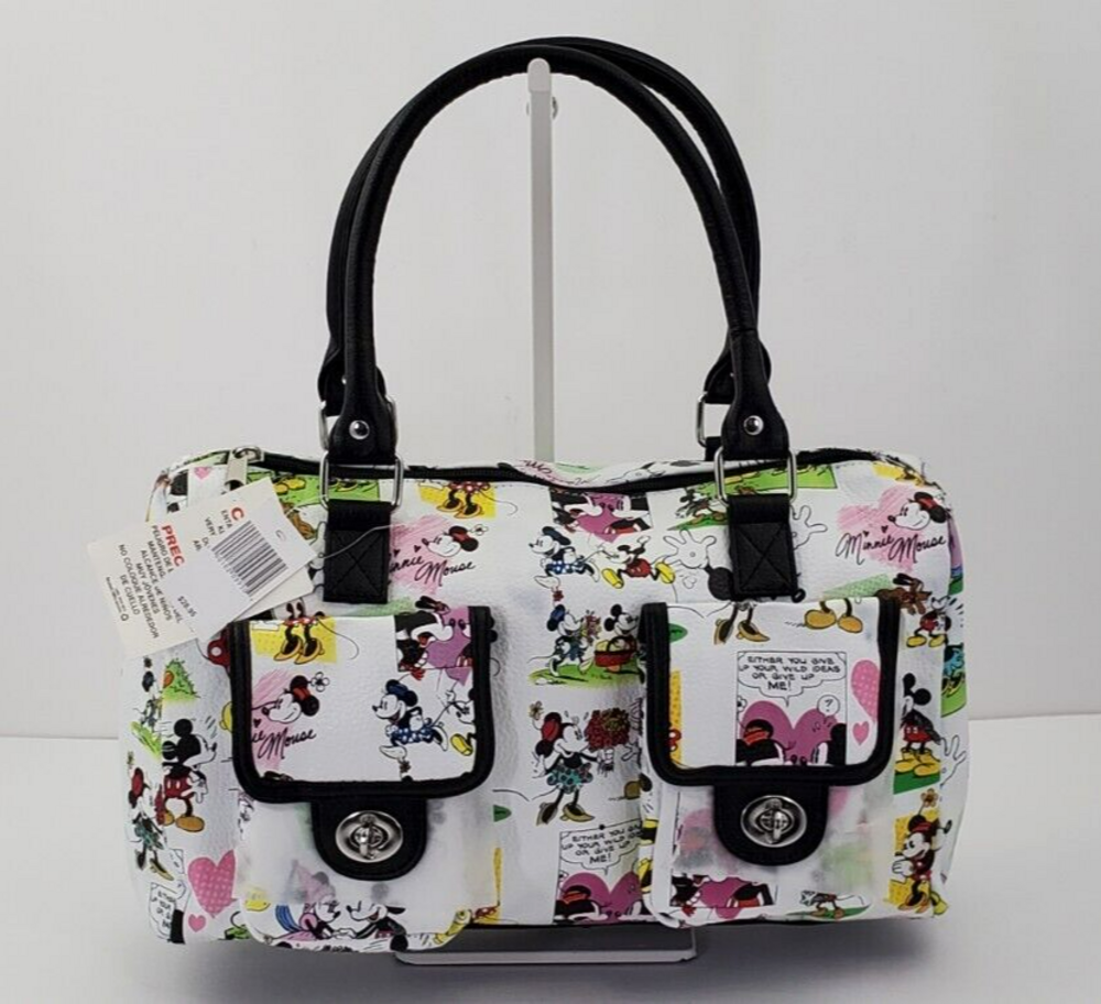 Disney Parks Authentic Mickey/Minnie Mouse Comic Man Made Satchel White